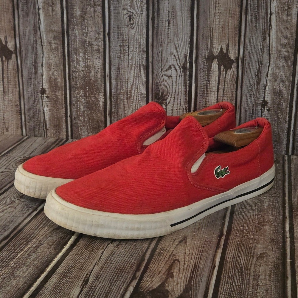 Sz 12 US Mens Lacoste Lyndon Slip CU Red Canvas Slip-On Sneakers Shoes VGUC